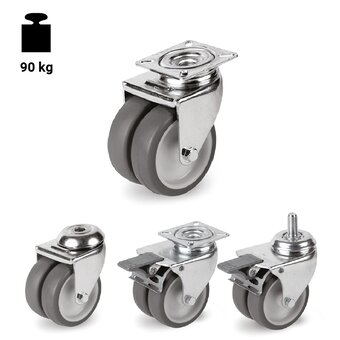 TR-38-GEM-Ruedas pareadas de goma termoplástica gris anti-huella